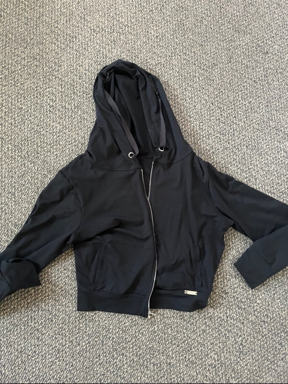 Bombshell Sportswear Black Hooded Zip Jacket with Silver Hardware